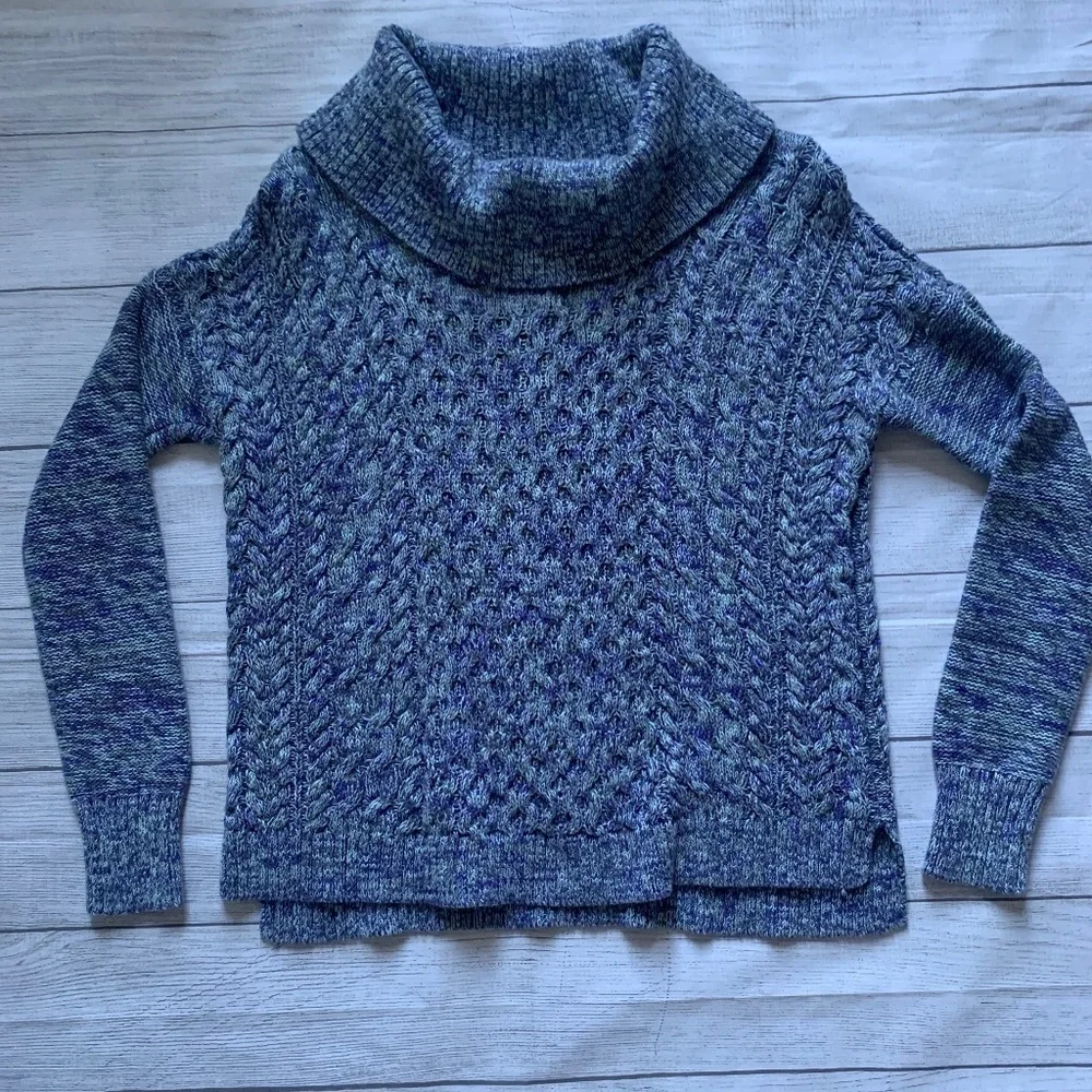 American Eagle Outfitters Heather Blue Knit Cowl Neck Sweater in M